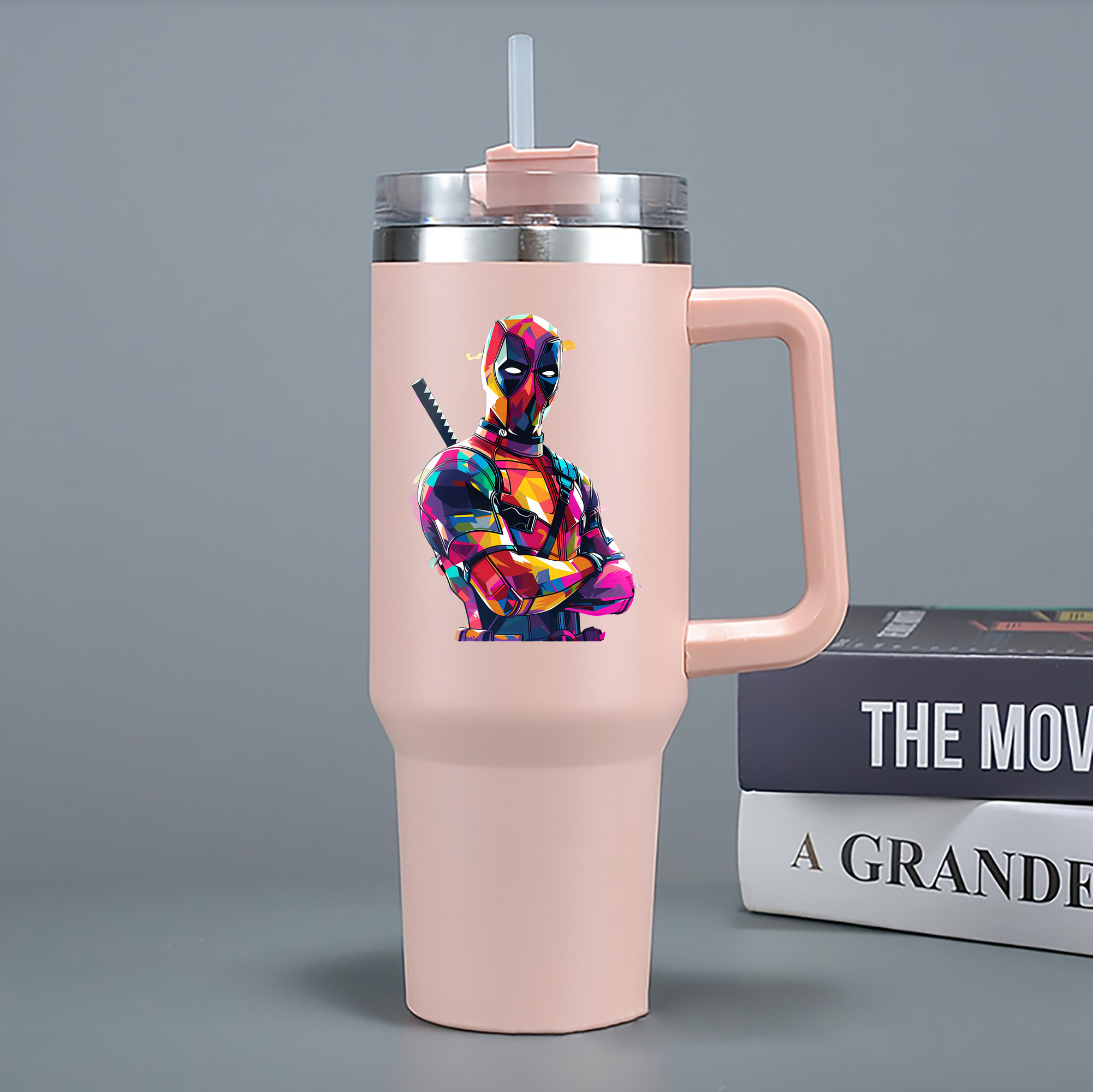 （画像用） Deadpool デッドプール 1200mL車用タンブラー - クリスタルステッカー（プラスチックストロー付き）